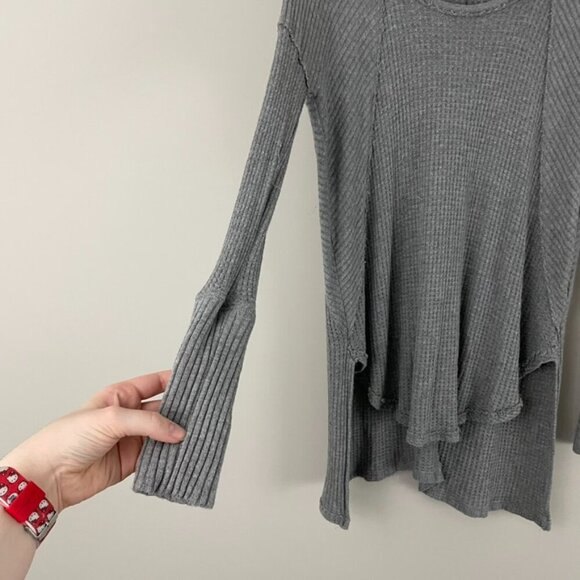 Free People Gray Ventura Thermal Knit Tunic Top Size Small - Picture 2 of 6